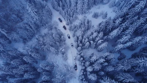 Traffic Jam In The Winter Mountain Drone View Stock Footage 105468868
