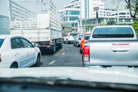 Traffic jams when viewed from inside the car Stock Photos