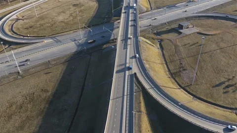 The traffic at the junctions of the ring road. Top view Stock Footage 113479178