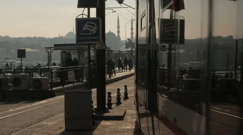 Traffic on Karakoy square and Galata Bridge, Istanbul Stock Footage 59783741