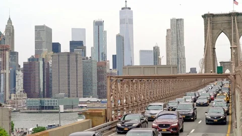 Traffic leaving the Brooklyn bridge Stock Footage 91663528