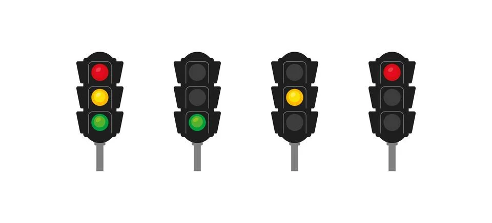 Traffic lighs icon set. Regulate the movement of cars illustration symbol. .. Stock Illustration