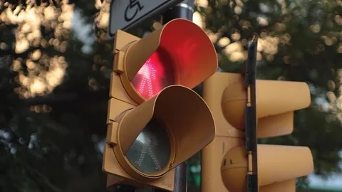 A traffic light above the road regulates the road. Change the traffic lights.  Stock Footage 132588053