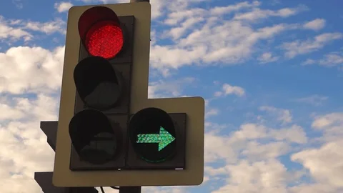 Traffic Light And blue Sky With white Clouds Stock Footage 82369398