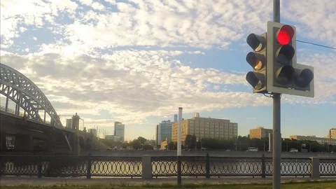 Traffic light and clouds in summer timelapse Stock Footage 81605583