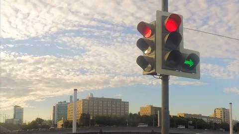 Traffic light and sky with clouds in city timelapse Stock Footage 81603337
