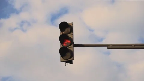 Traffic Light And Sky With Clouds In The City Stock Footage 82358275