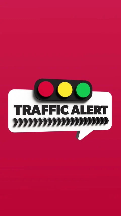 Traffic light and a speech bubble with text. Traffic alert. Stock Footage 304177877