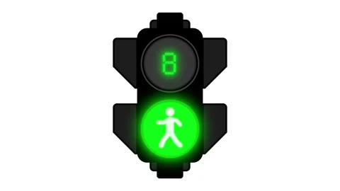 Traffic light animated pedestrian green walk and red stop signal countdown .. Stock Footage 345505564