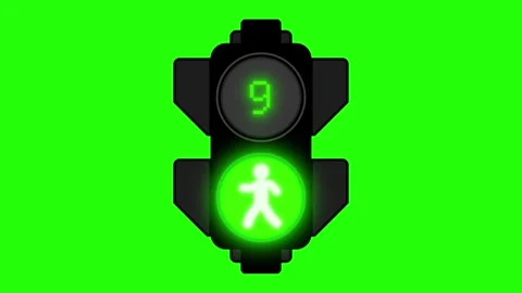 Traffic light animated pedestrian green walk and red stop signal countdown .. Stock Footage 345505566