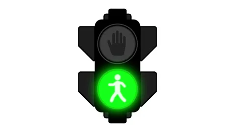 Traffic light animated pedestrian green walk and red stop signal countdown .. Stock Footage 345505569