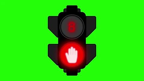 Traffic light animated pedestrian green walk and red stop signal countdown .. Stock Footage 345505571