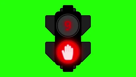 Traffic light animated pedestrian green walk and red stop signal countdown .. Stock Footage 345505575