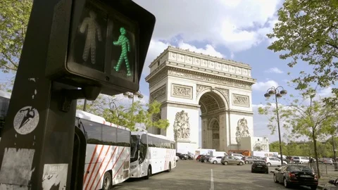 Traffic light Arc de Triomphe cars driving traffic circle green light Paris Stock Footage 93815681