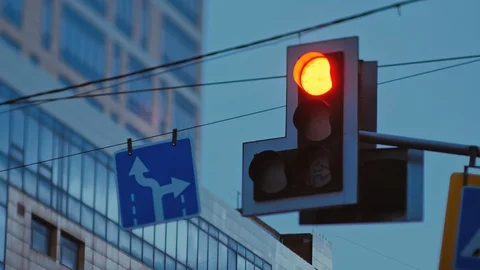 Traffic light on the background industrial building Stock Footage 129677403