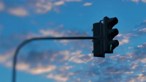Traffic light beautiful clouds background from red light to green light Stock Footage 141261706