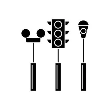 Traffic light black icon concept. Traffic light  vector sign, symbo Stock Illustration