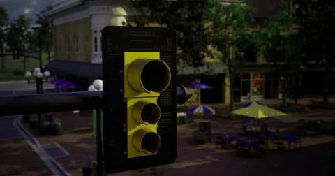 Traffic light at a busy urban intersection during evening hours Illustrazione stock