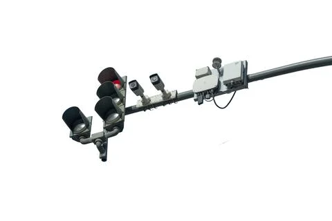 A traffic light with a camera on it Foto stock