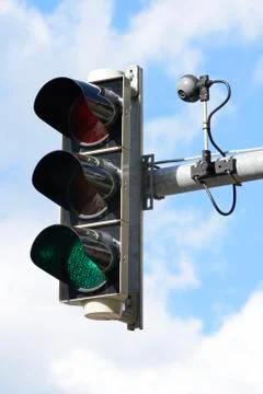 Traffic light with camera for traffic control Stock Photos