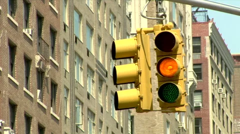 Traffic Light changes Green Yellow Red Manhattan Stock Footage 49223727
