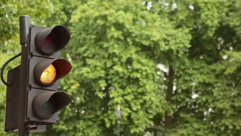 Traffic light changes from red to green Stockbeeldmateriaal 79499773