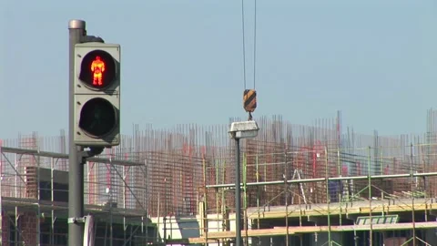 Traffic light changing colors with a plane passing in the background, Stock Footage 256737436