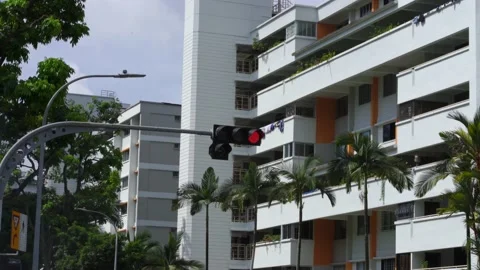 Traffic light changing from red to green. Streets of Singapore Stock Footage 165192228