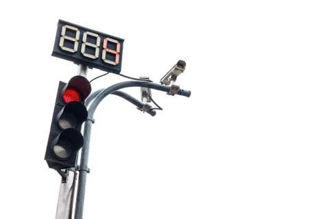 Traffic light with countdown number and cctv Stock Photos