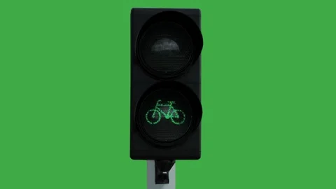 Traffic light for cyclists crossing the road green screen Stock Footage 305795873