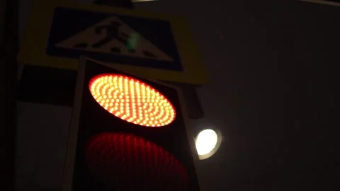 Traffic light at dark night Stock Footage 299788554