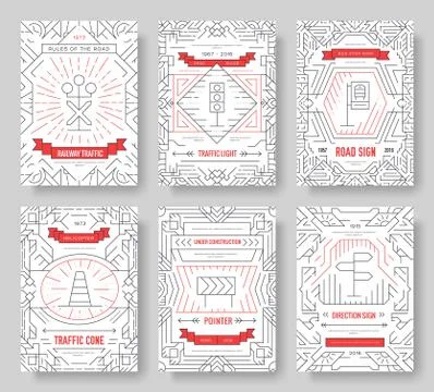 Traffic light day vector brochure cards set. Urban sign template of flyear Stock Illustration