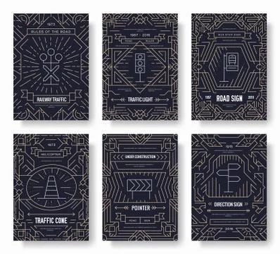 Traffic light day vector brochure cards set. Urban sign template of flyear Stock Illustration