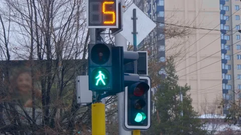 Traffic light with digital countdown at road intersection regulating a movement  Stock Footage 229836041