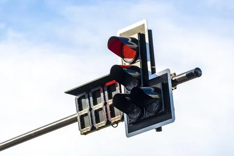 Traffic Light With Digital Countdown Timer In Tropical Thailand Street. Stock Photos
