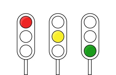 Traffic light doodle flat illustration with three lights. Road direction signs Illustrazione stock