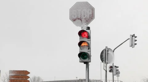 Traffic light during snowstorm Stock Footage 45603705