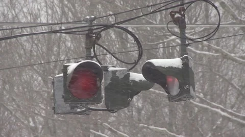 Traffic Light During Snowstorm Stock Footage 46752881