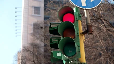 Traffic light first red and then green Stock Footage 307013182