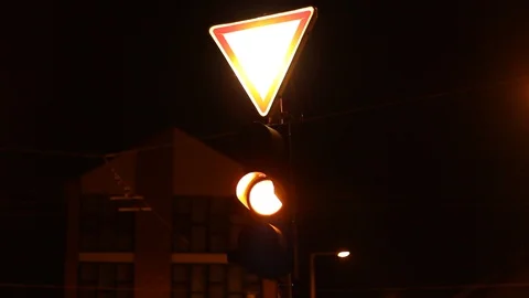 Traffic light flash yellow night Stock Footage 97291985
