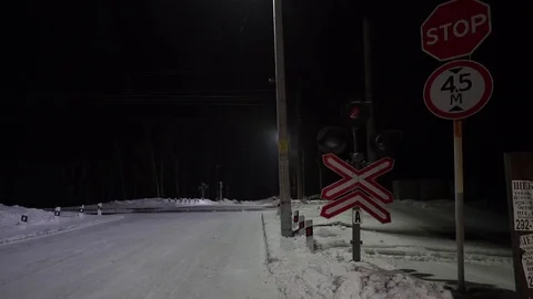 The traffic light flashes before the railway crossing Video stock 75689346