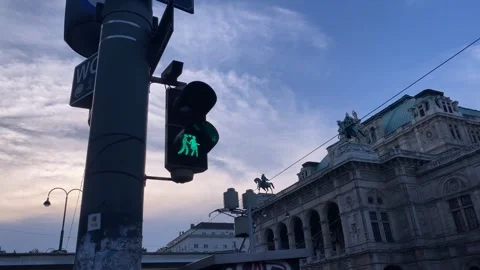 Traffic Light in front of The Vienna State Opera, Vienna Austria, 4k Stock Footage 269159401
