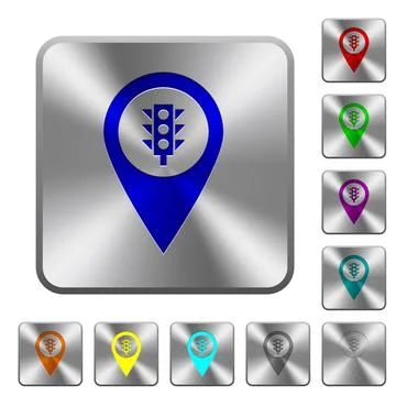 Traffic light GPS map location rounded square steel buttons Stock Illustration