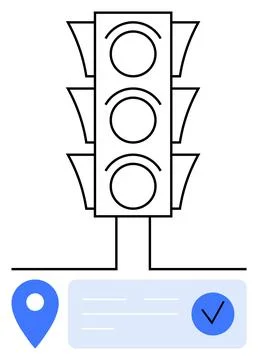 Traffic Light with GPS Pin and Check Mark for Navigation and Safety Apps Stock Illustration