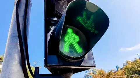 Traffic light with green light and safe for movement. Pedestrian traffic li.. Stock Photos