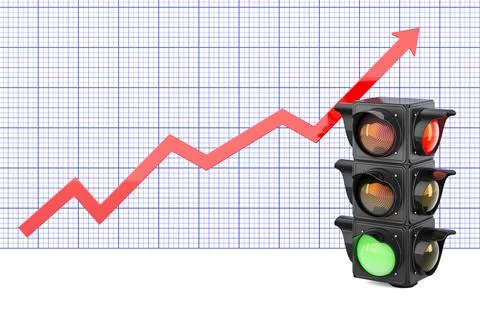 Traffic light with growing chart, 3D rendering Stock Illustration