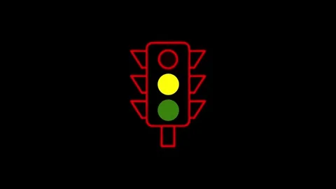 Traffic light icon blinking on black background with switching red yellow a.. Stock Footage 340609940