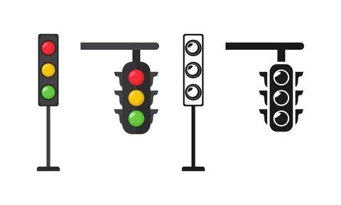 Traffic Light Icons Set Flat Design For Urban Transportation And Road Safet.. Stock Illustration