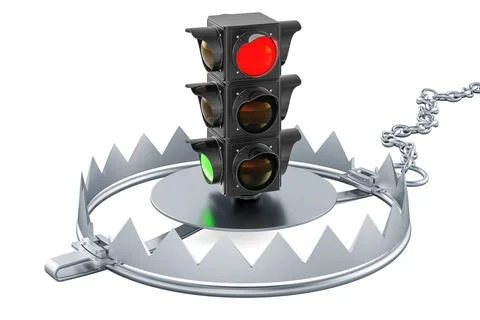 Traffic light inside bear trap, 3D rendering Stock Illustration