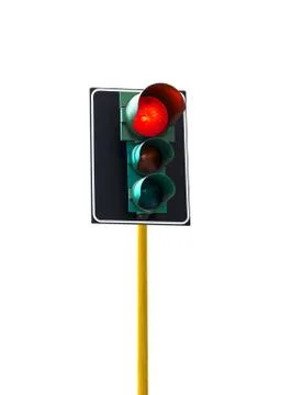 Traffic light isolated on white background is lit red Stock Photos